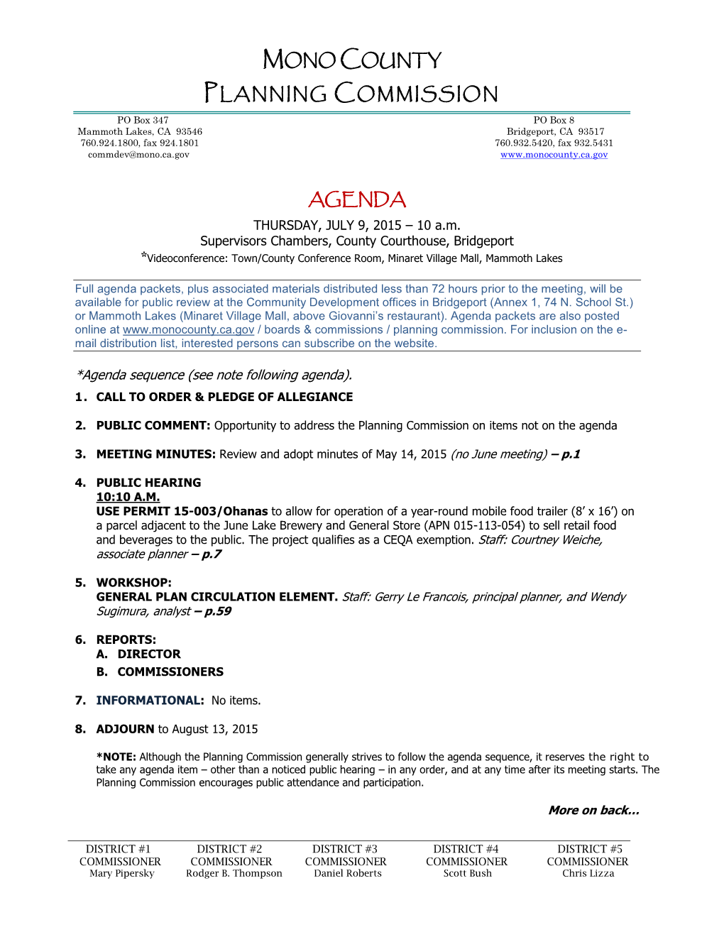 Mono County ¡Lanning Commission Agenda