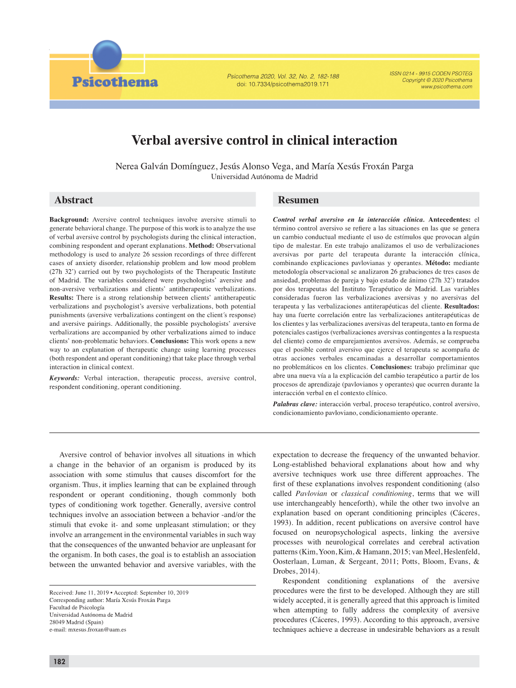 Verbal Aversive Control in Clinical Interaction