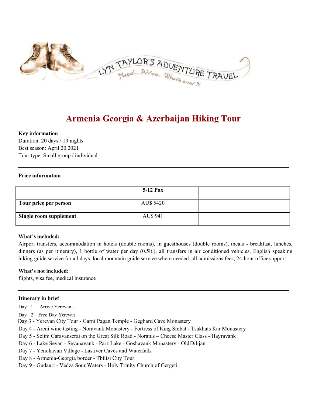 Armenia Georgia & Azerbaijan Hiking Tour