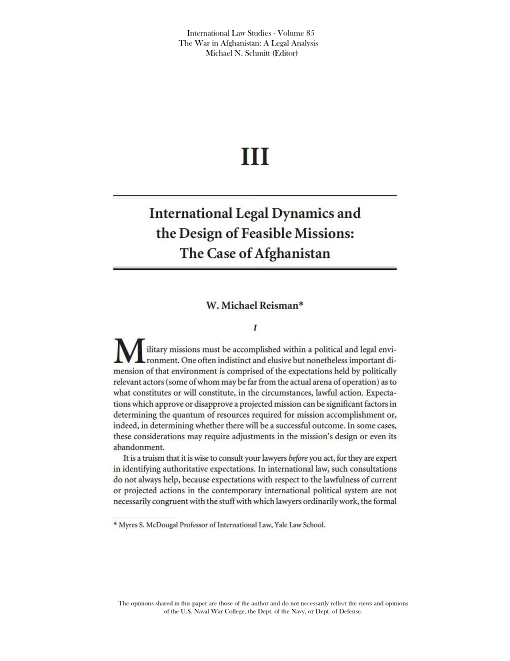 International Legal Dynamics and the Design of Feasible Missions: the Case of Afghanistan