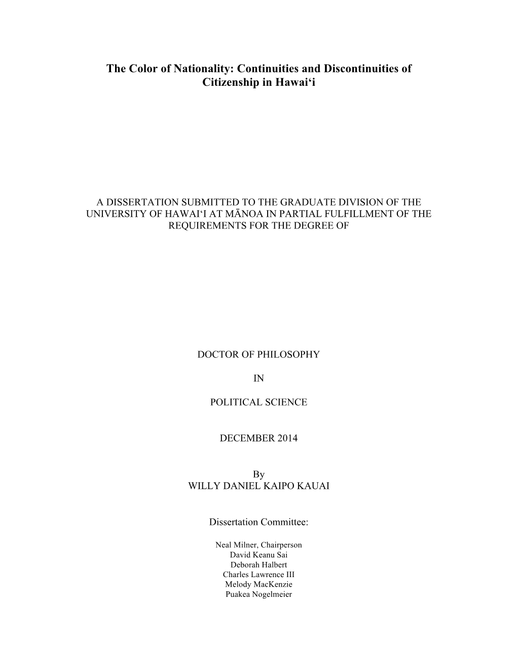 The Color of Nationality: Continuities and Discontinuities of Citizenship in Hawaiʻi