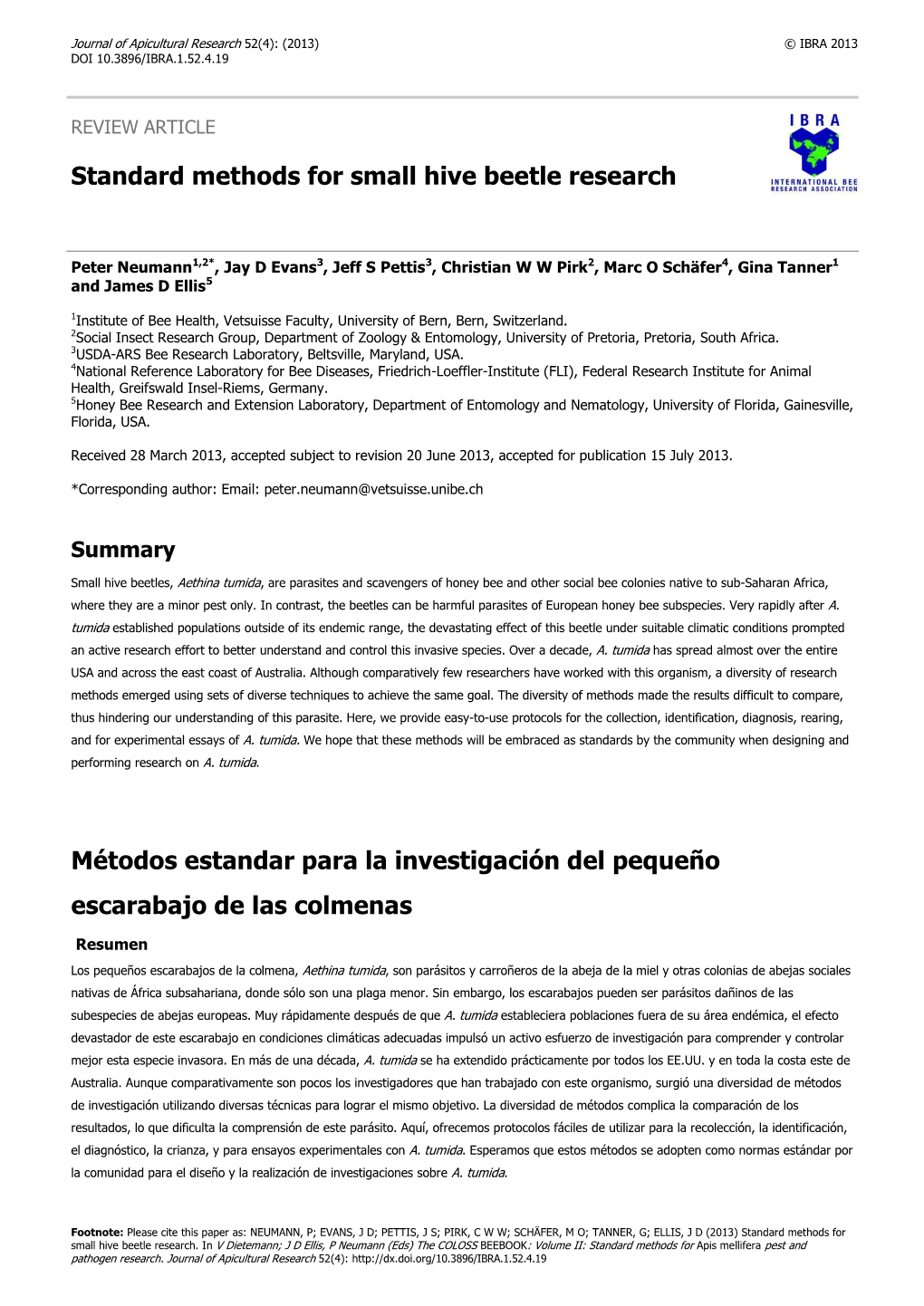 Standard Methods for Small Hive Beetle Research