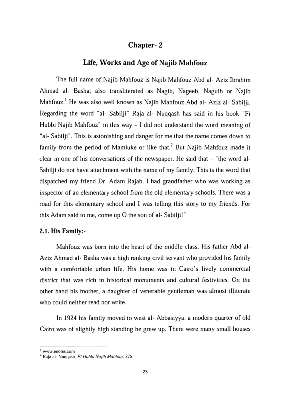 Chapter- 2 Life, Works and Age of Najib Mahfouz