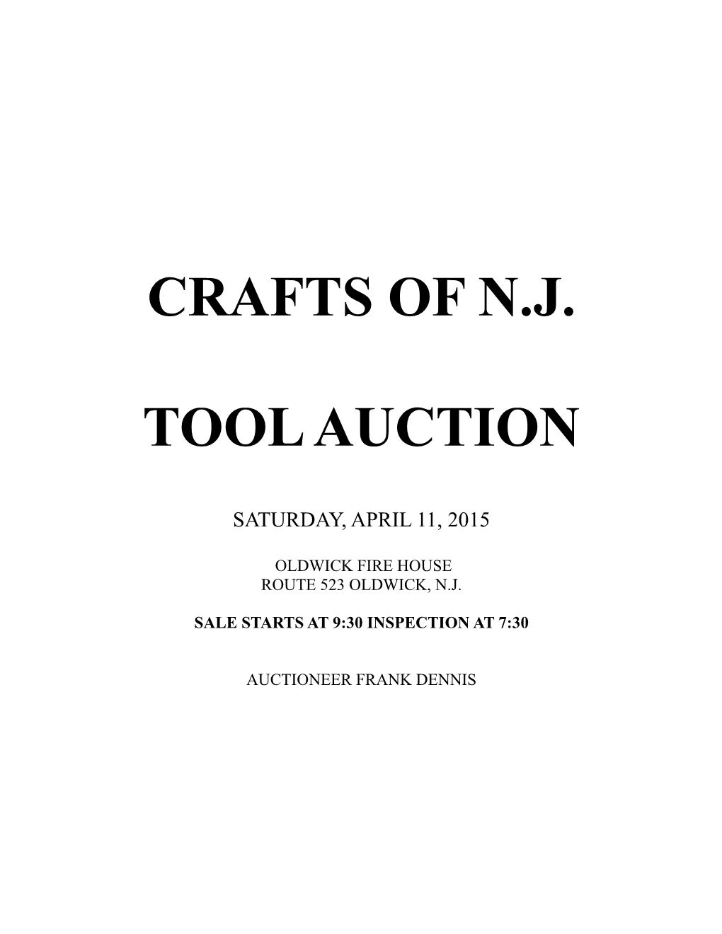 Crafts of N.J. Tool Auction