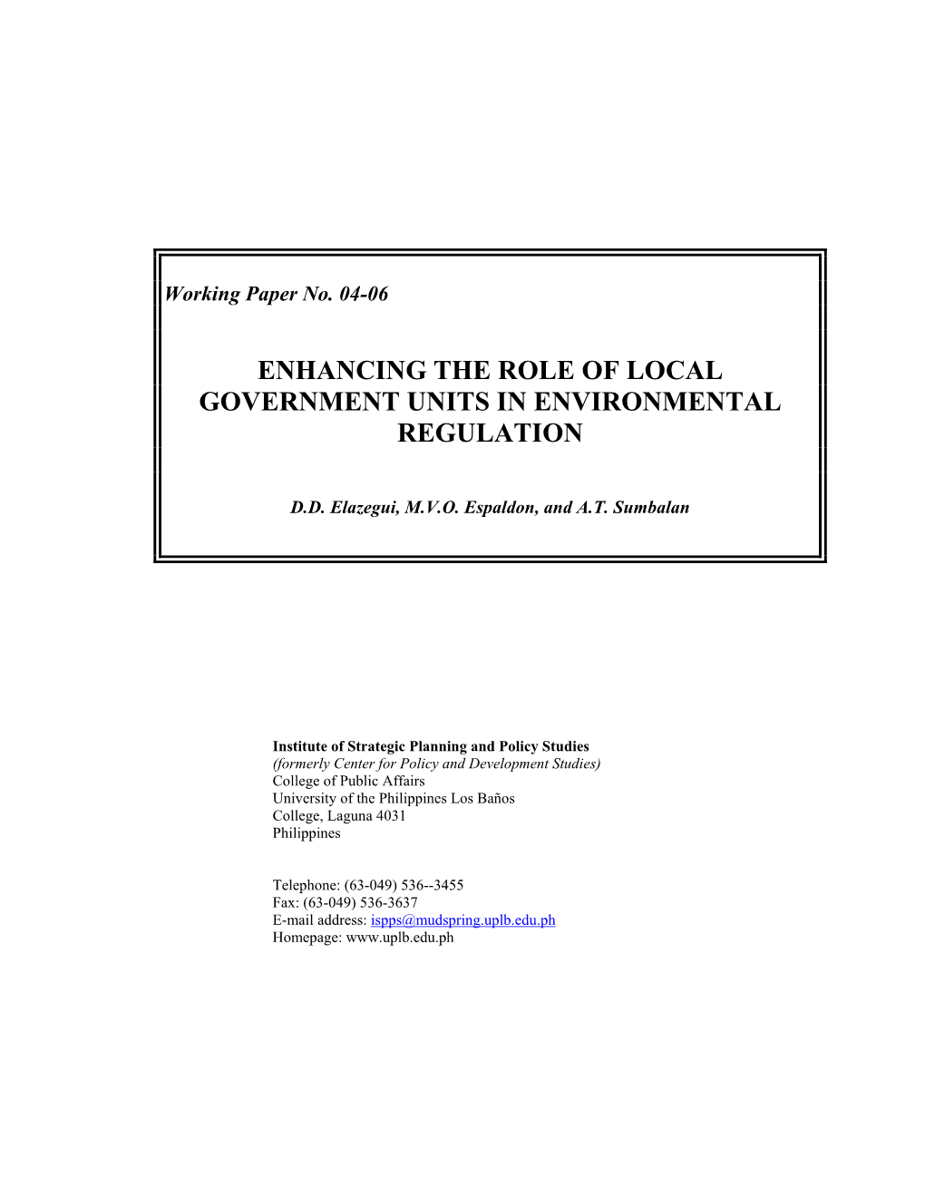 Enhancing the Role of Local Government Units in Environmental Regulation