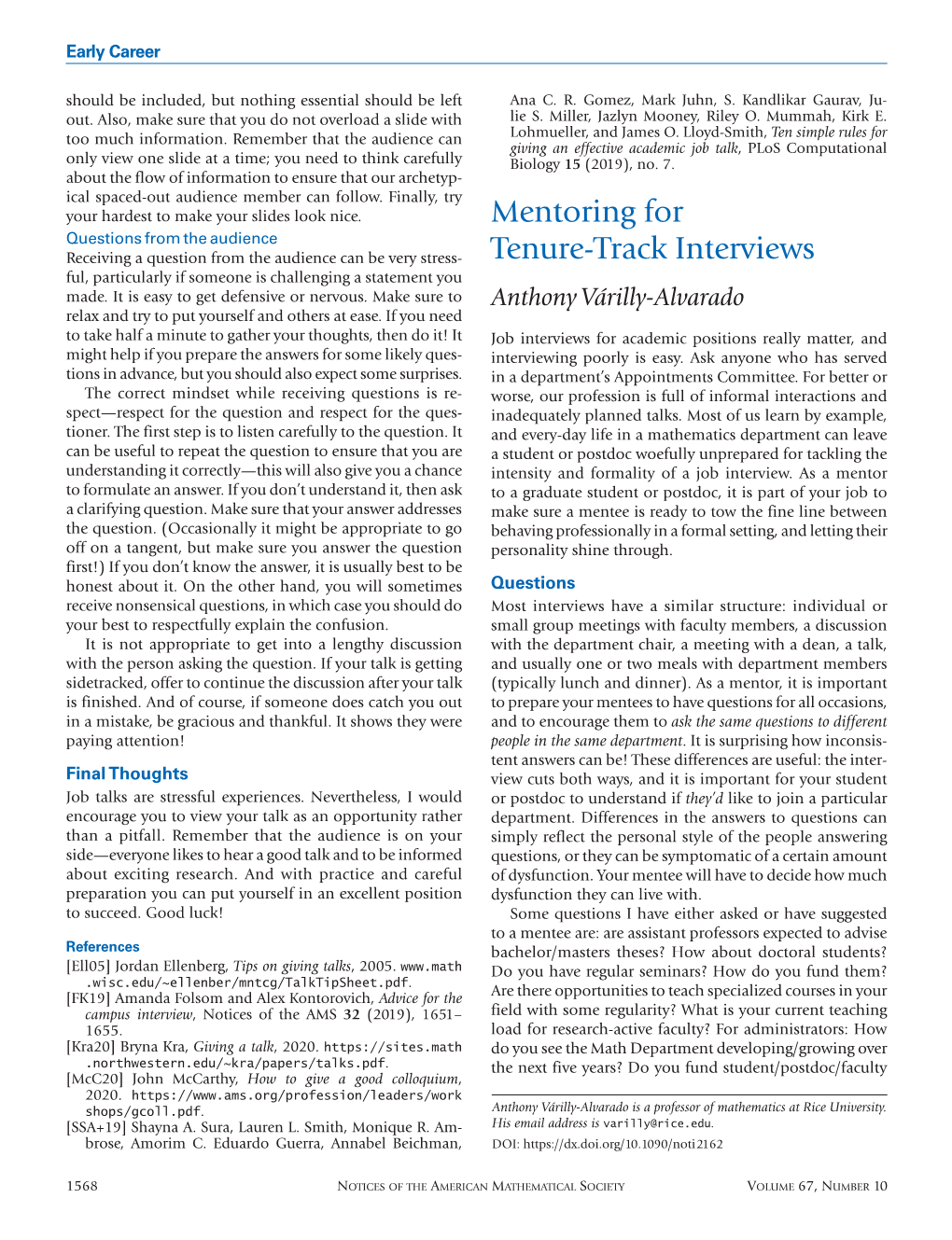 6. Mentoring for Tenure-Track Interviews by Anthony Várilly