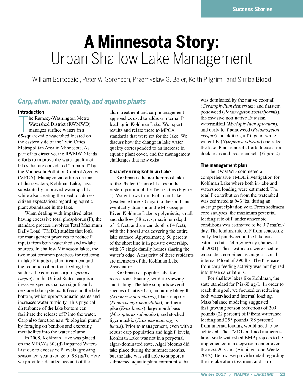 A Minnesota Story: Urban Shallow Lake Management