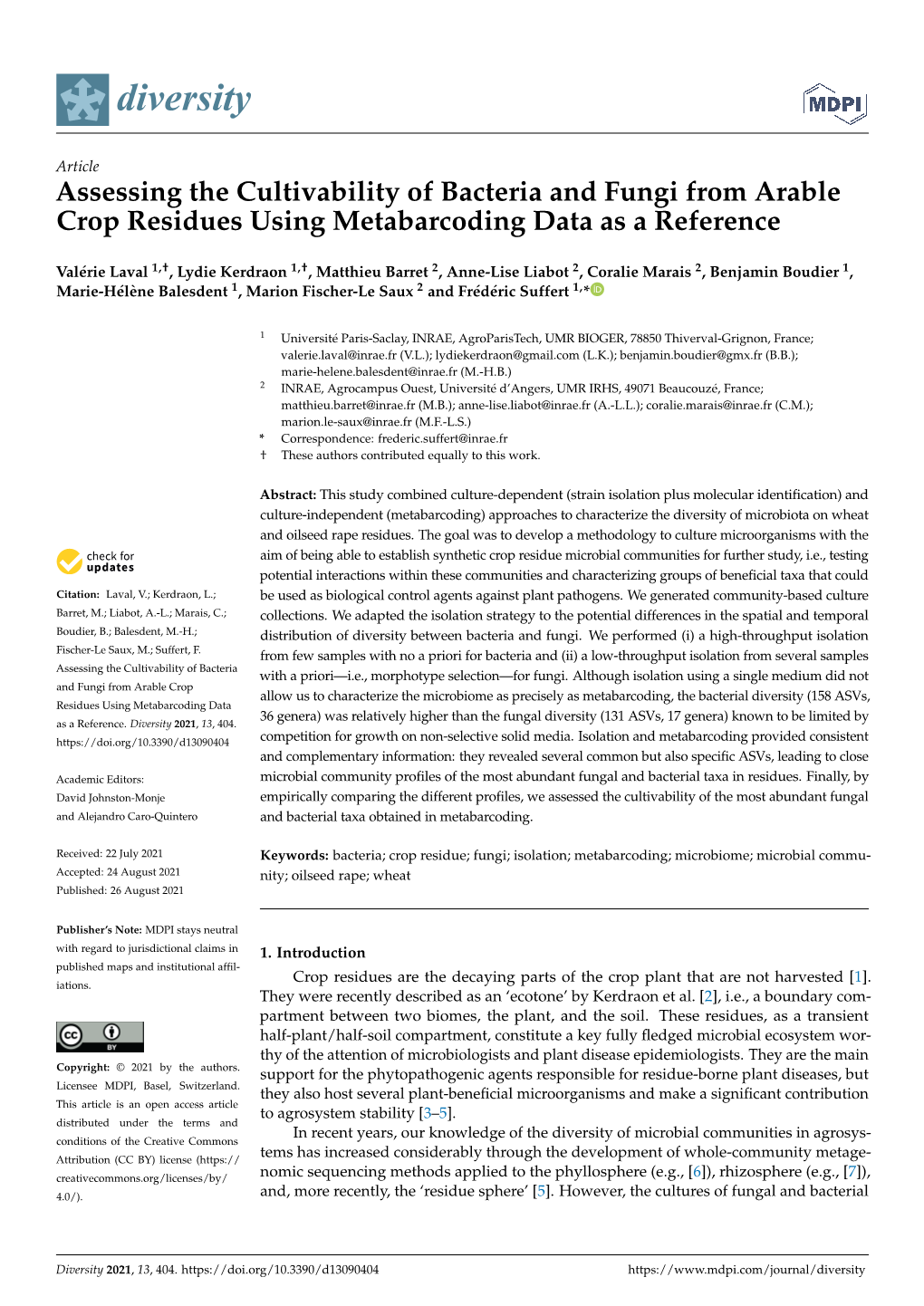 Assessing the Cultivability of Bacteria and Fungi from Arable Crop Residues Using Metabarcoding Data As a Reference