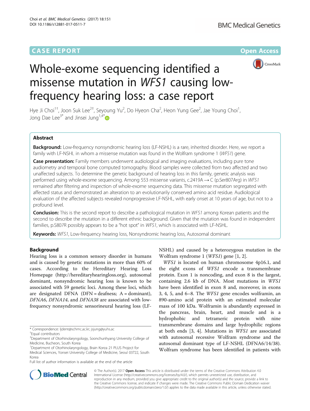 Whole-Exome Sequencing Identified a Missense Mutation in WFS1