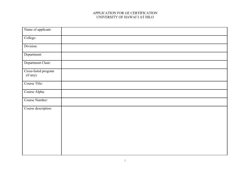Application for Ge Certification