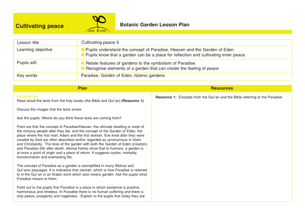 Cultivating Peace Botanic Garden Lesson Plan Seeds F Unity