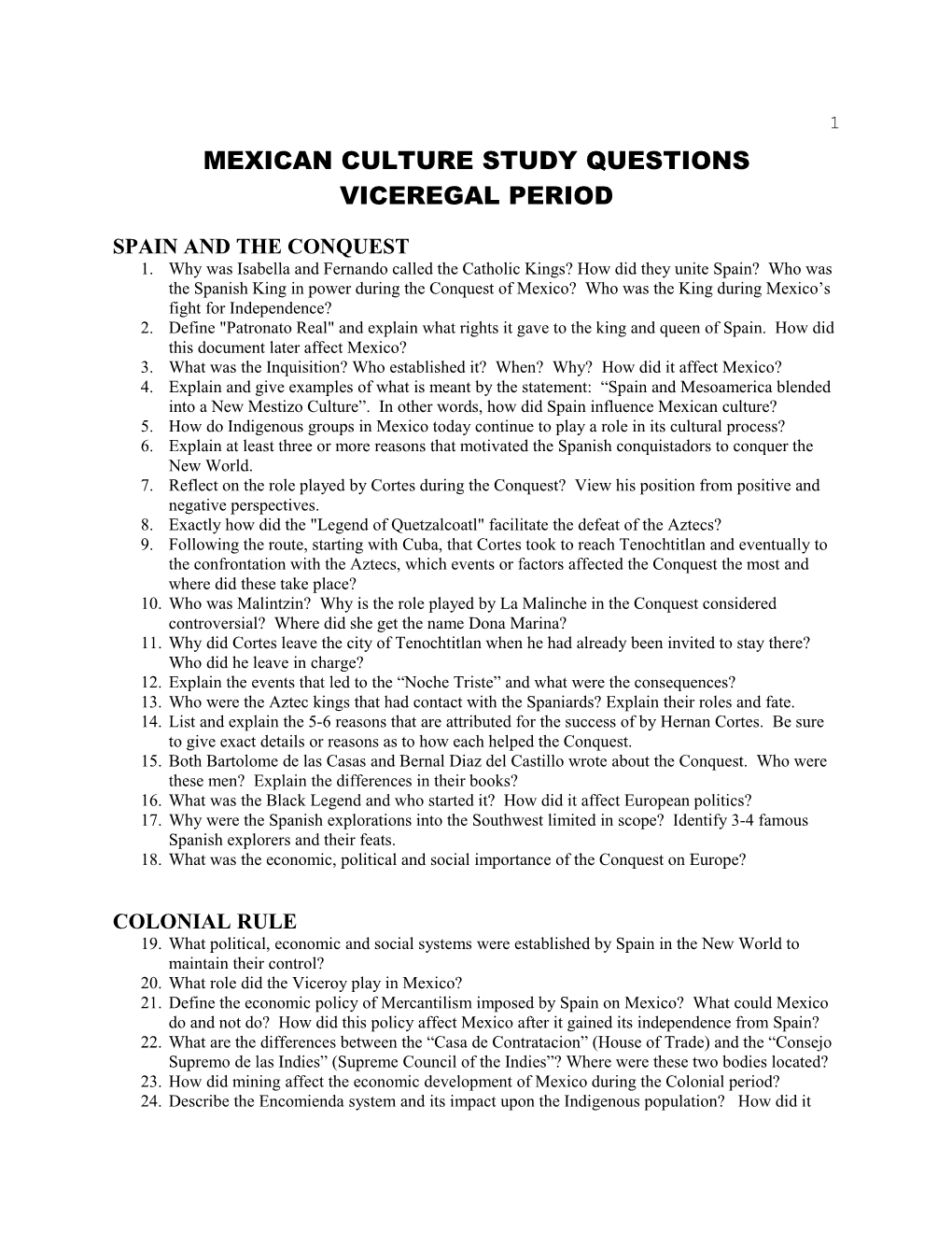 Mexican Culture Study Questions