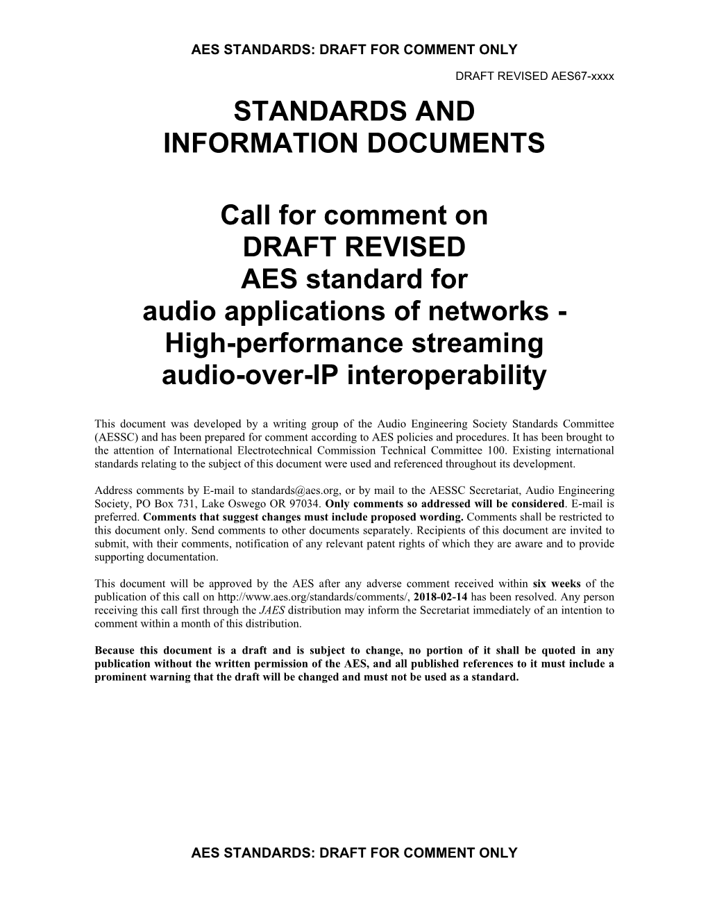 AES Standard for Audio Applications of Networks - High-Performance Streaming Audio-Over-IP Interoperability