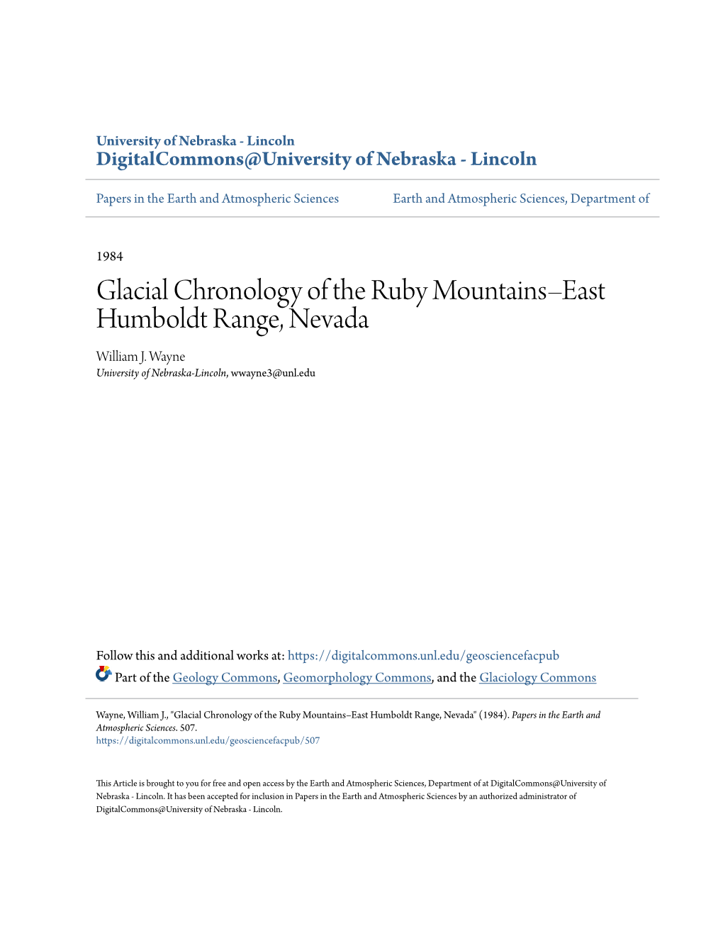 Glacial Chronology of the Ruby Mountains–East Humboldt Range, Nevada William J