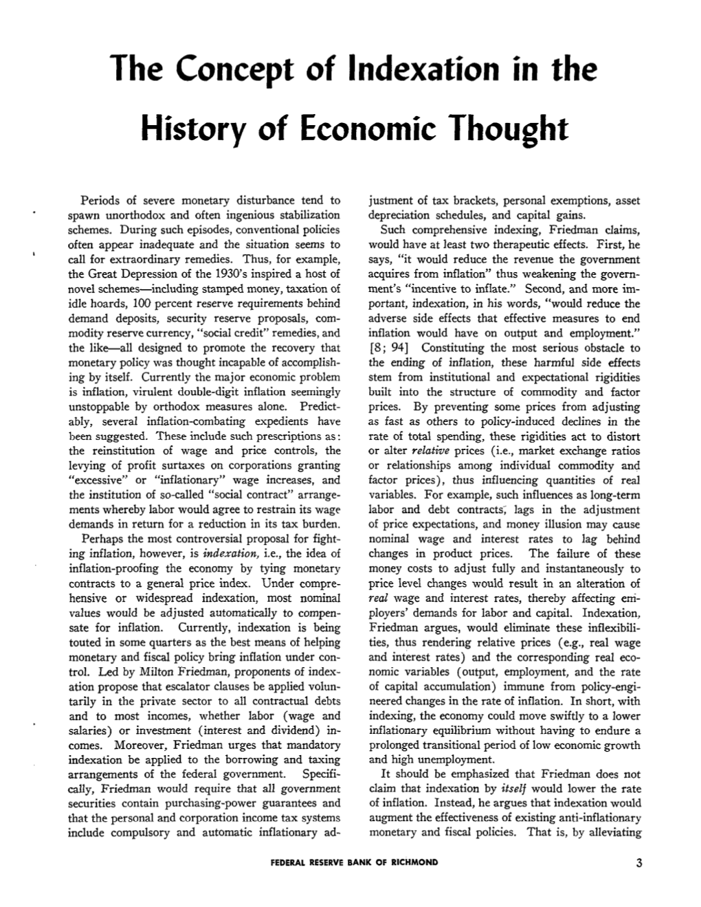 The Concept of Indexation in the History of Economic Thought