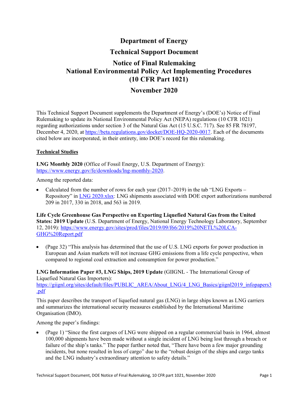 DOE Technical Support Document