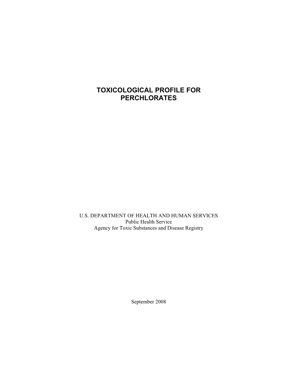 Toxicological Profile for Perchlorates