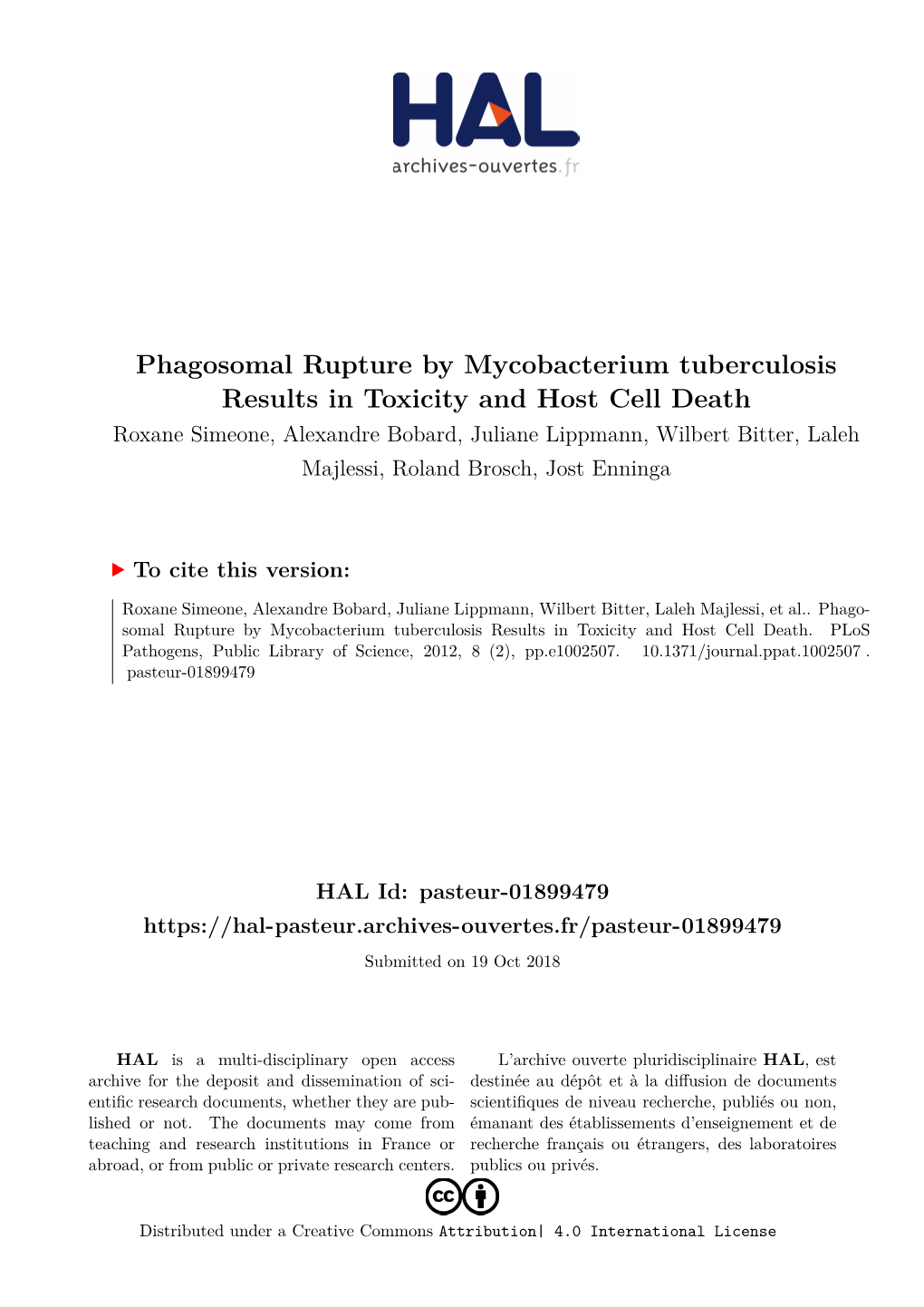 Phagosomal Rupture by Mycobacterium Tuberculosis