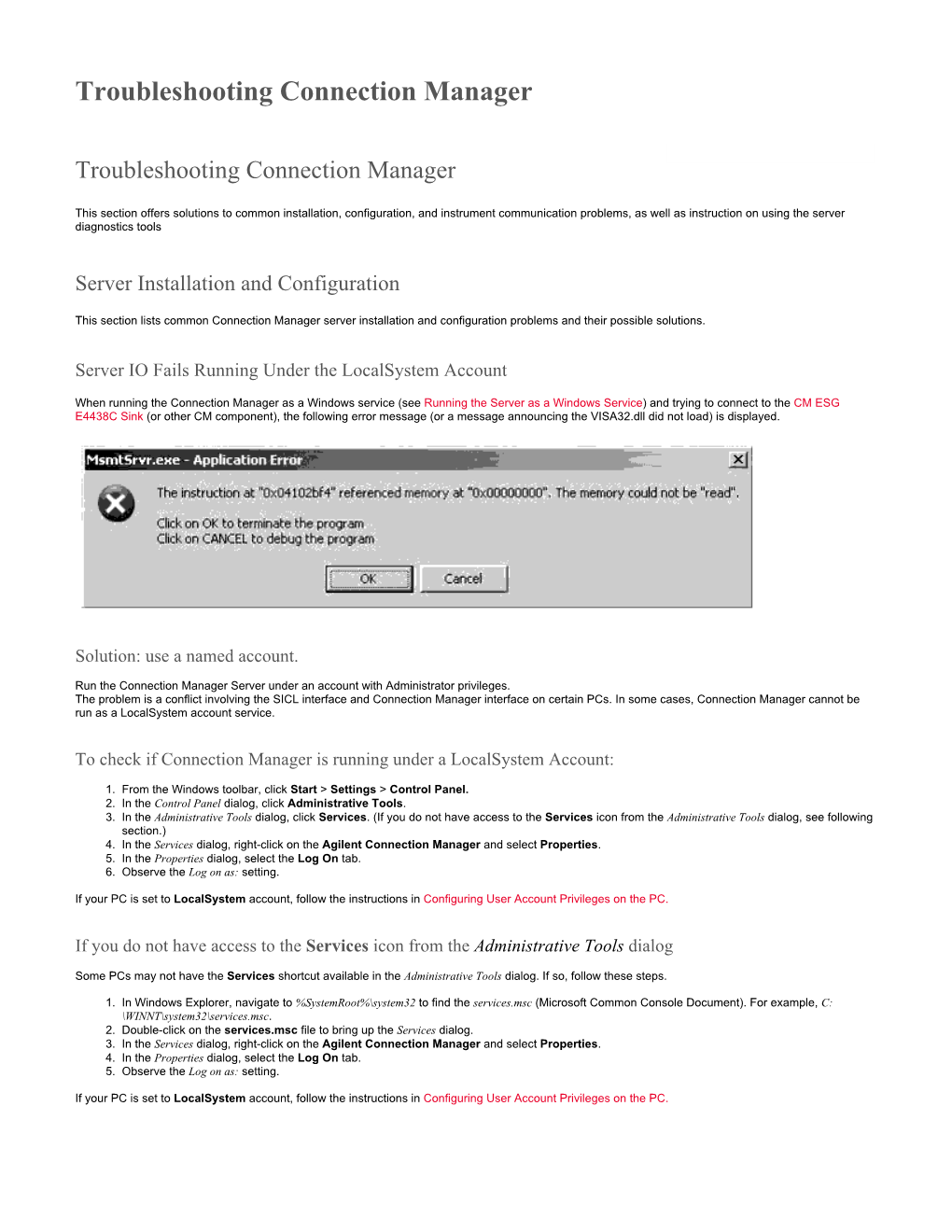 Troubleshooting Connection Manager