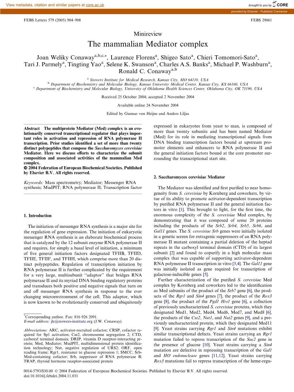 The Mammalian Mediator Complex