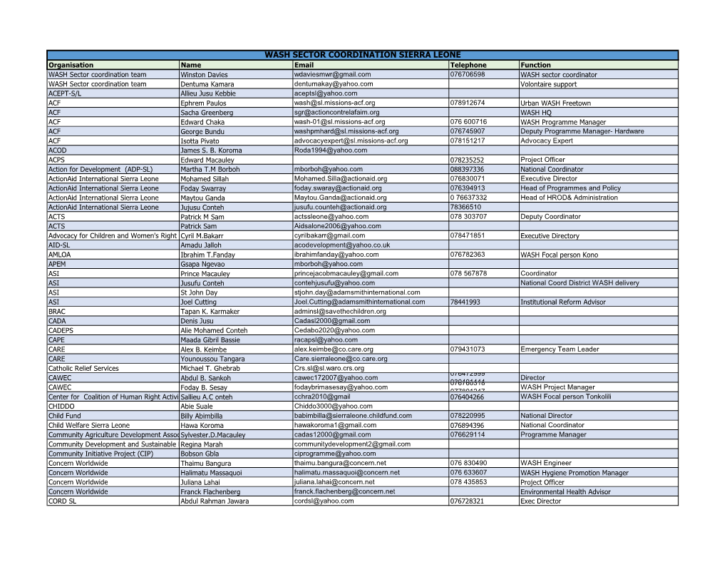 Wash Sector Coordination Sierra Leone