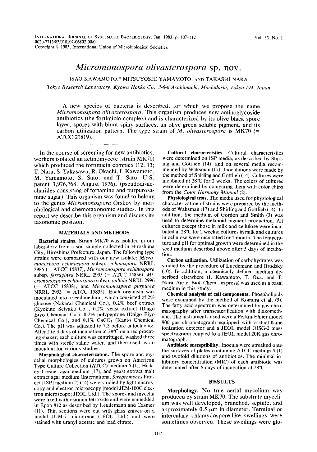 Micromonospora Olivasterospora Sp. Nov