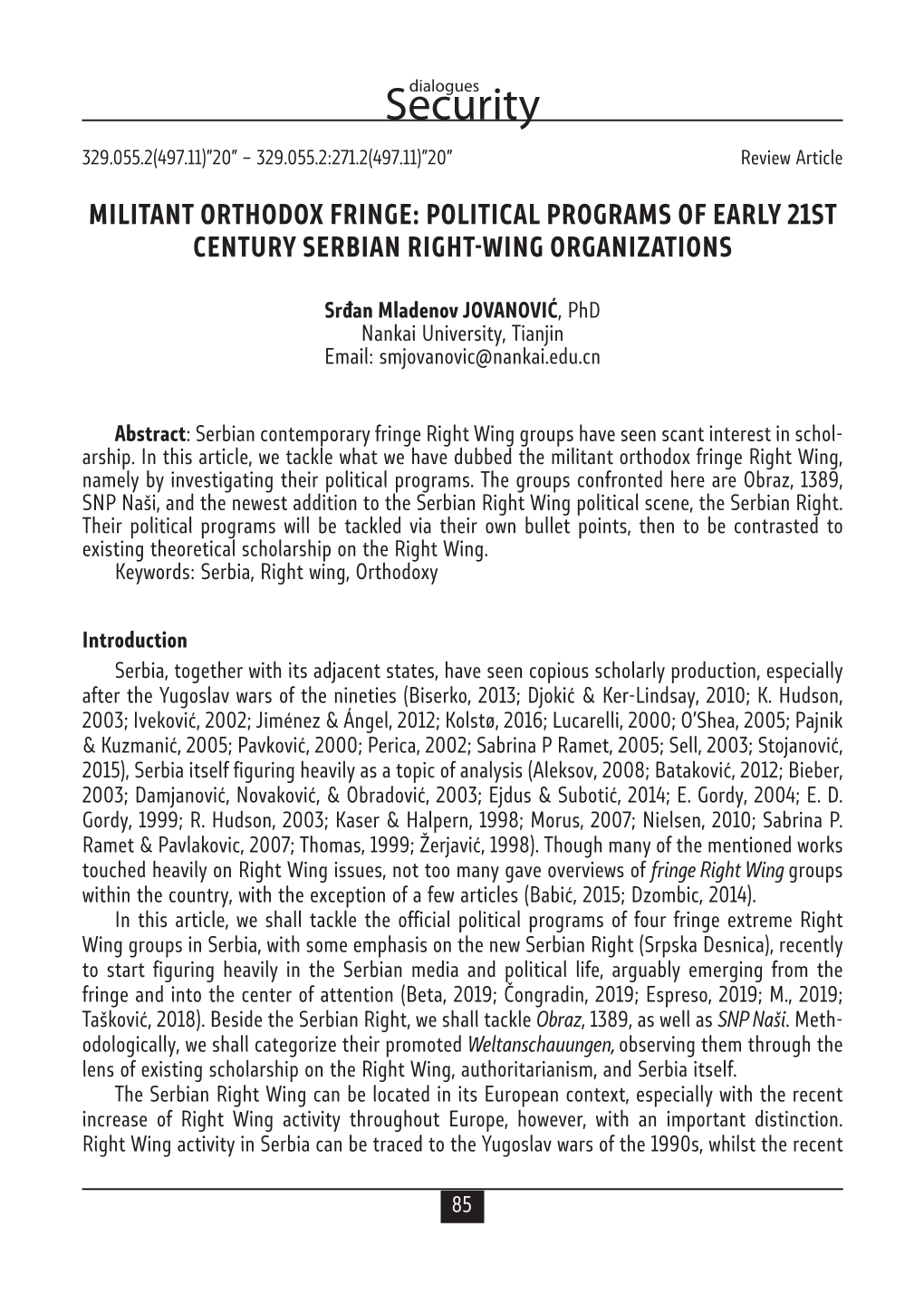 Political Programs of Early 21St Century Serbian Right-Wing Organizations