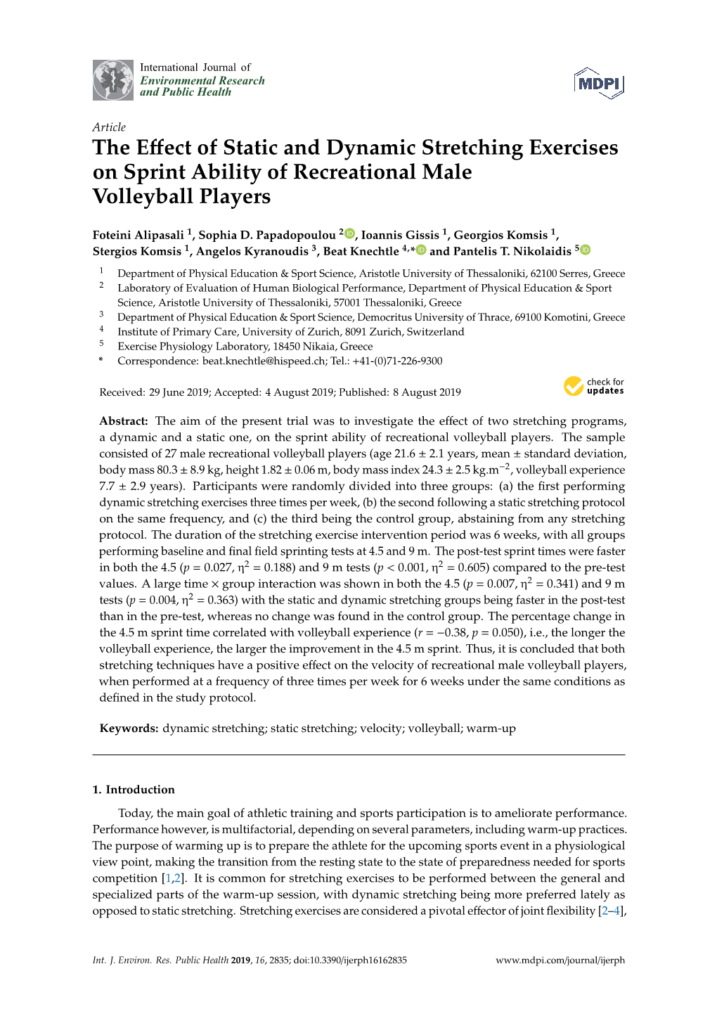 The Effect of Static and Dynamic Stretching Exercises on Sprint