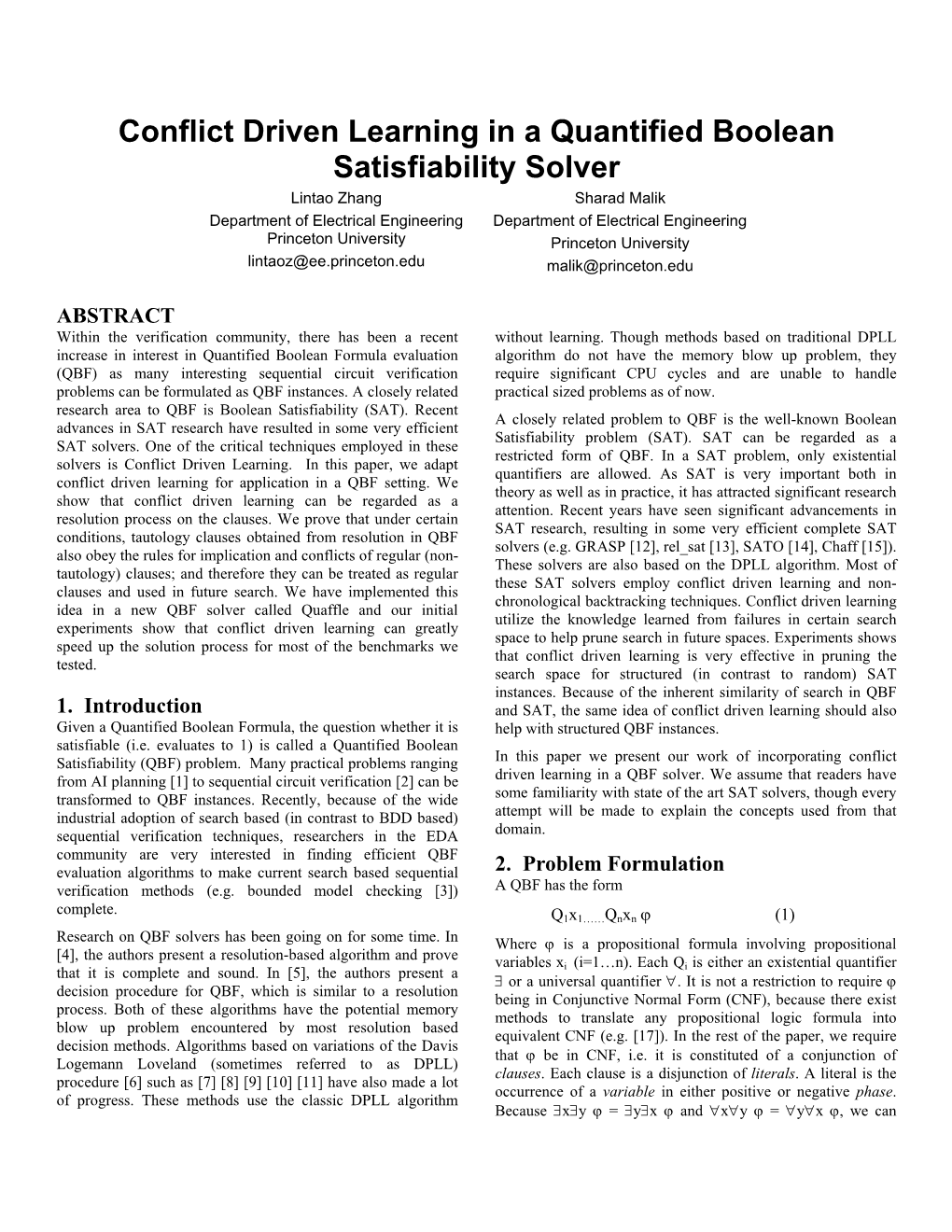 Conflict Driven Learning in a Quantified Boolean Satisfiability