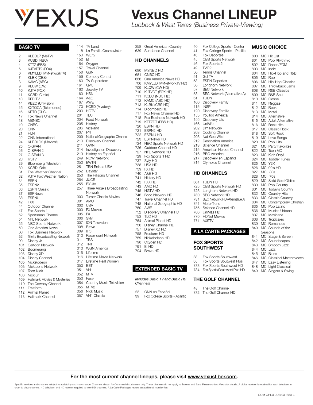 Vexus Channel LINEUP Lubbock & West Texas (Business Private-Viewing)