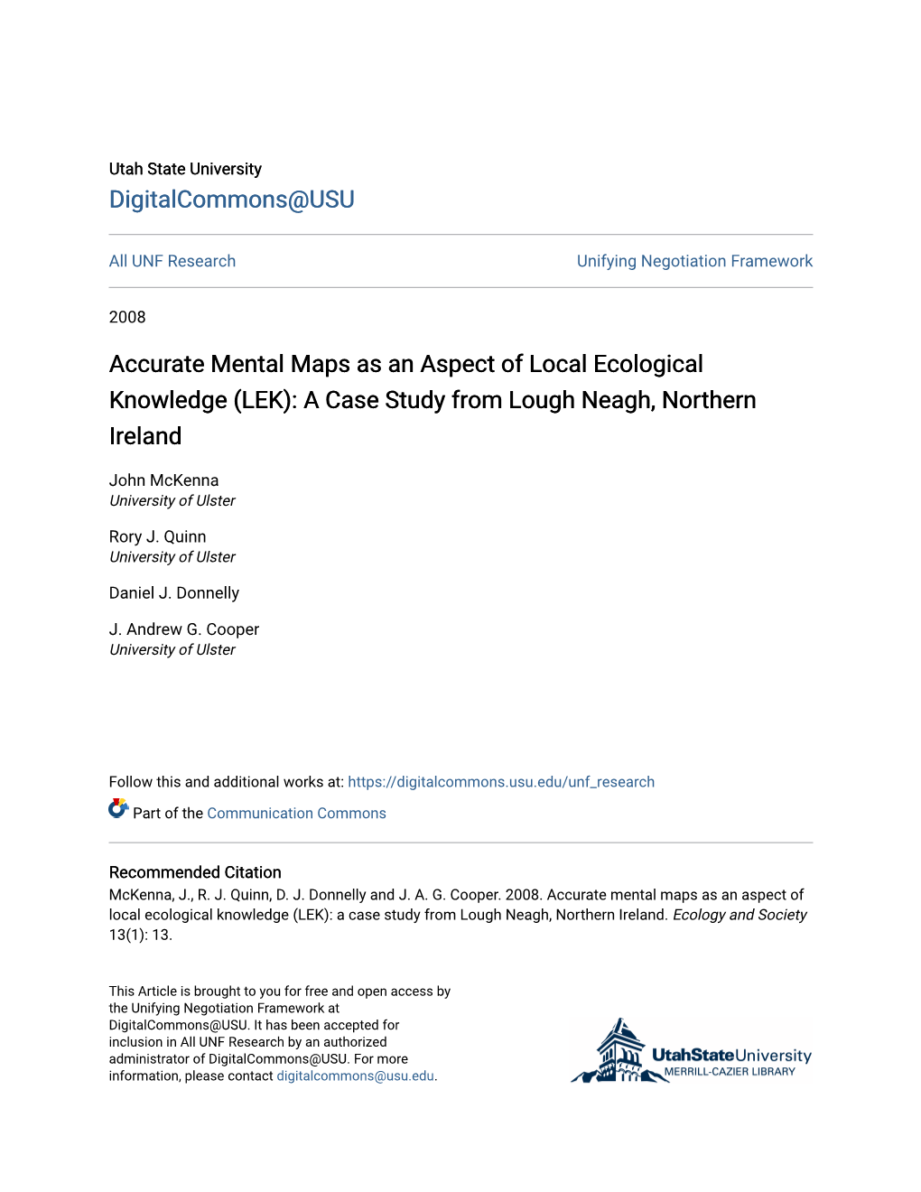 Accurate Mental Maps As an Aspect of Local Ecological Knowledge (LEK): a Case Study from Lough Neagh, Northern Ireland