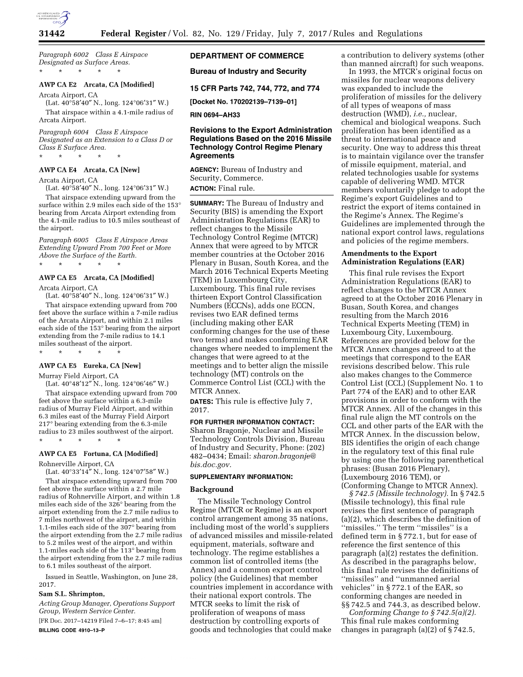 Federal Register/Vol. 82, No. 129/Friday, July 7, 2017/Rules And