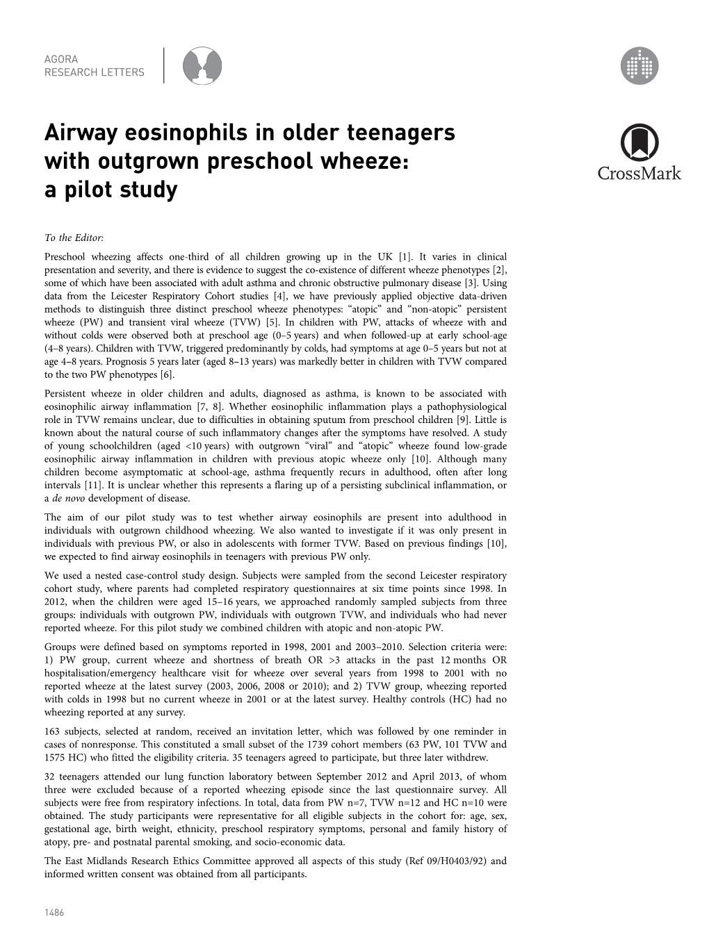 Airway Eosinophils in Older Teenagers with Outgrown Preschool Wheeze: a Pilot Study