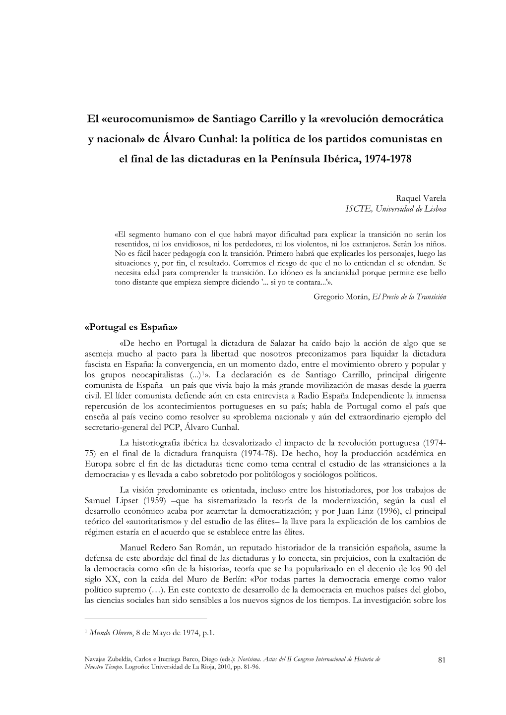 El «Eurocomunismo» De Santiago Carrillo Y La «Revolución