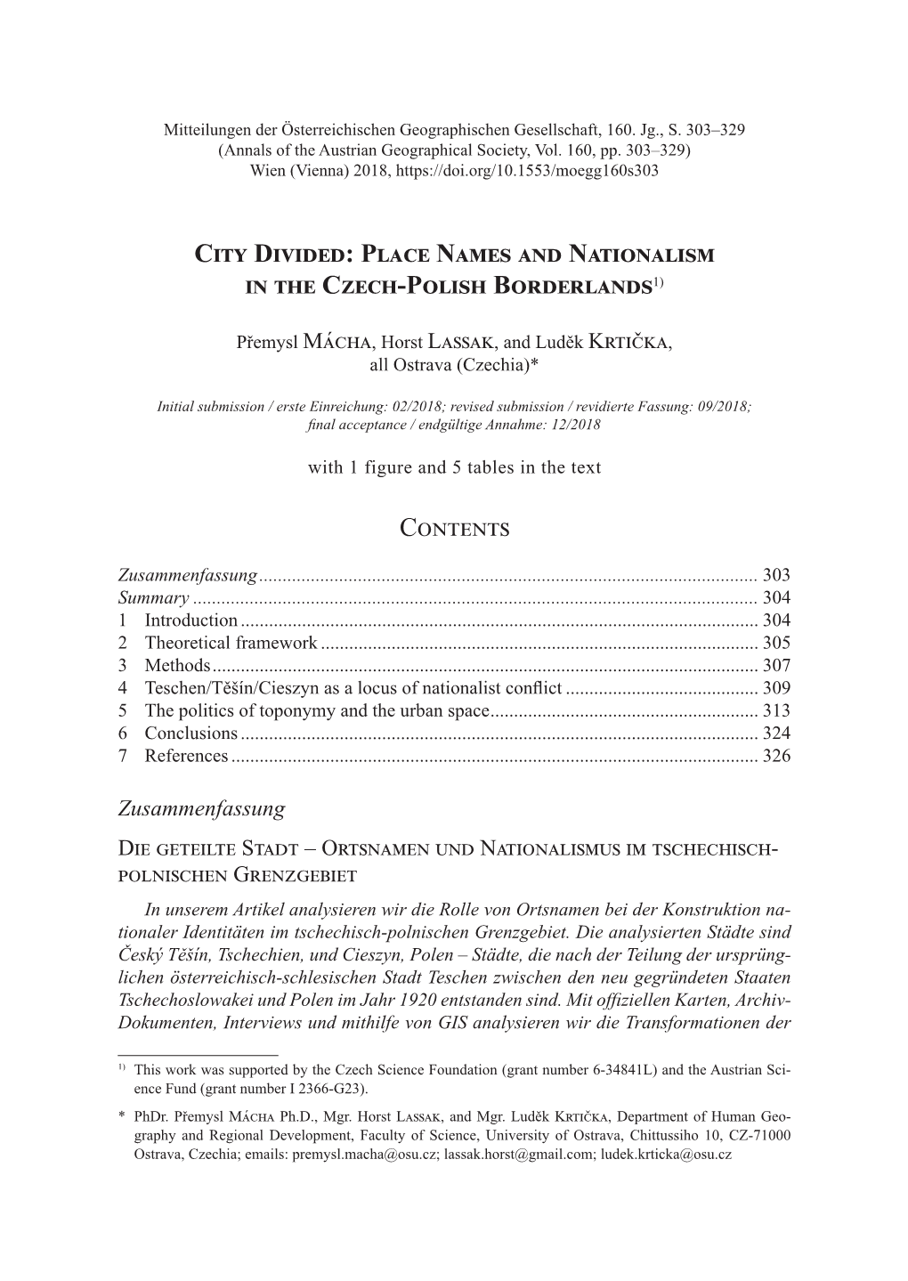 Place Names and Nationalism in the Czech-Polish Borderlands1)