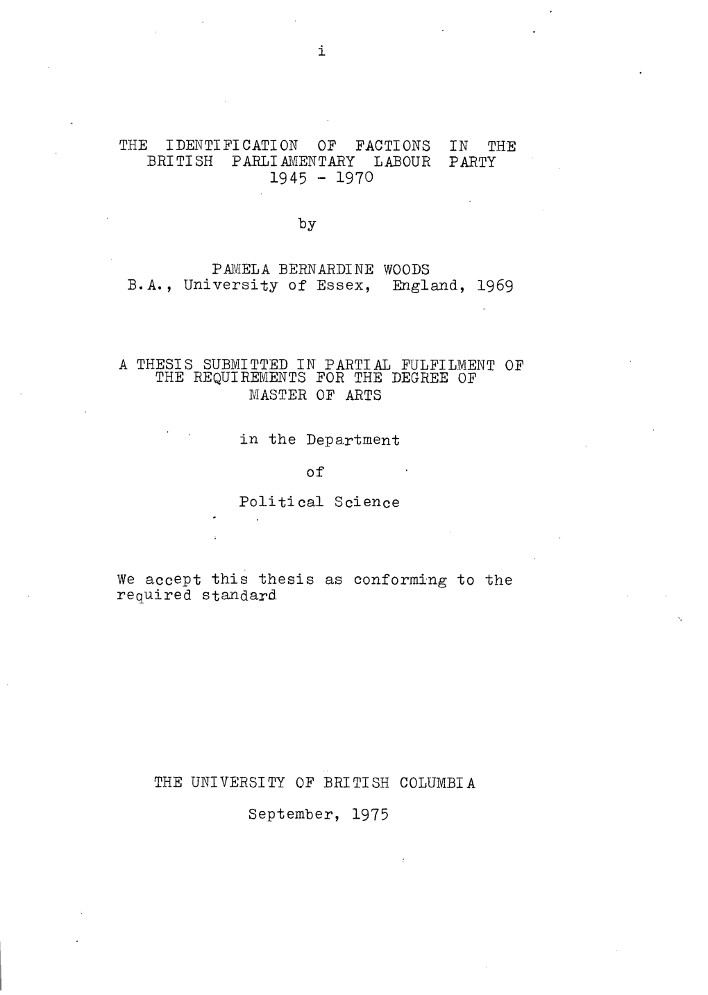 The Identification Op Pactions in the British Parliamentary Labour Party 1945 - 1970