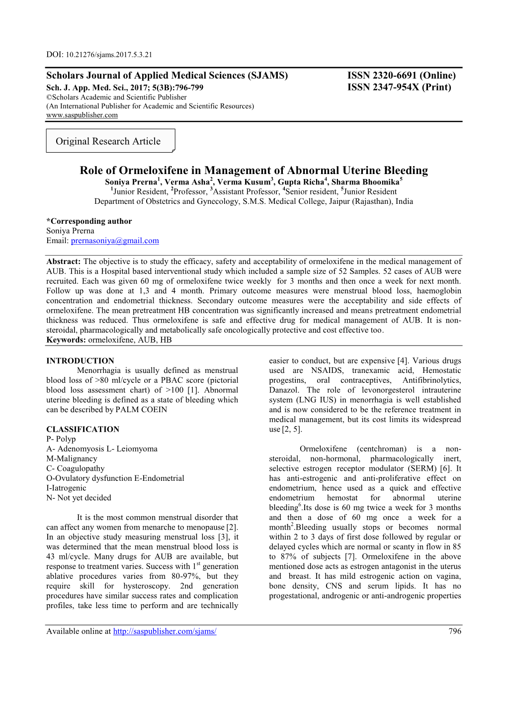 Role of Ormeloxifene in Management of Abnormal Uterine Bleeding