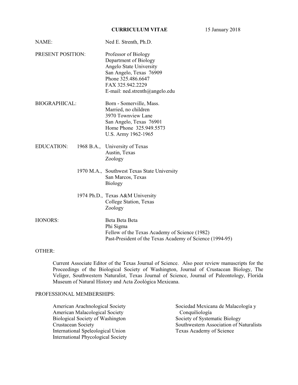 Ned E. Strenth, Ph.D. PRESENT POSITION