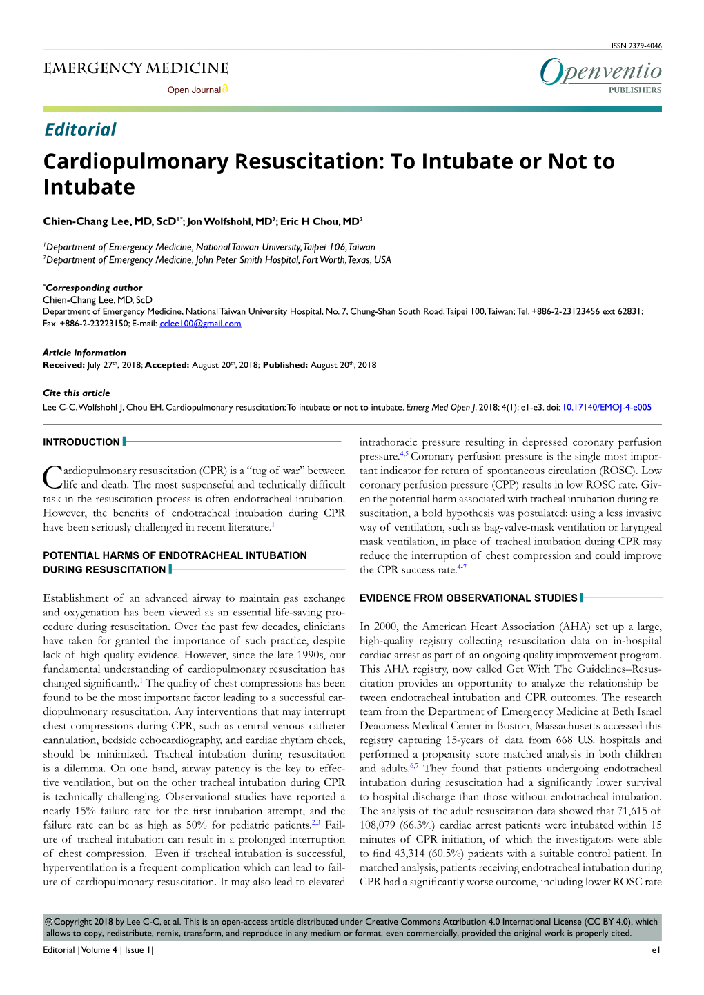 Cardiopulmonary Resuscitation: to Intubate Or Not to Intubate