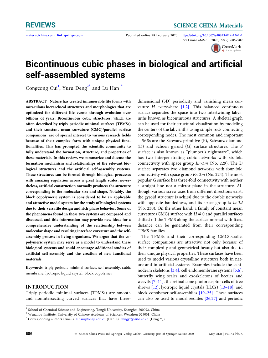 Bicontinuous Cubic Phases in Biological and Artificial Self-Assembled Systems