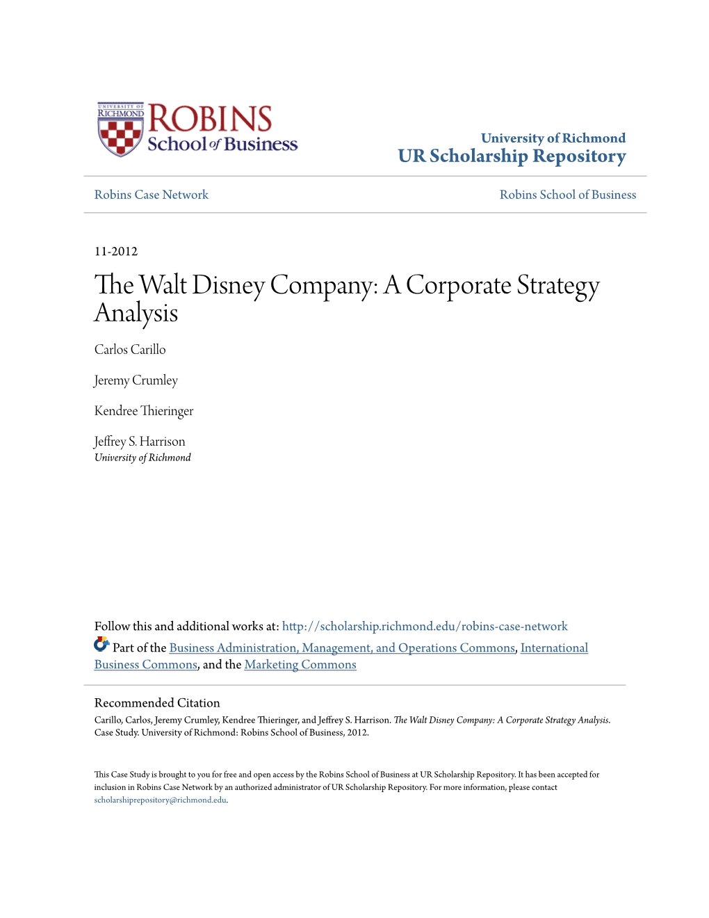 The Walt Disney Company: a Corporate Strategy Analysis