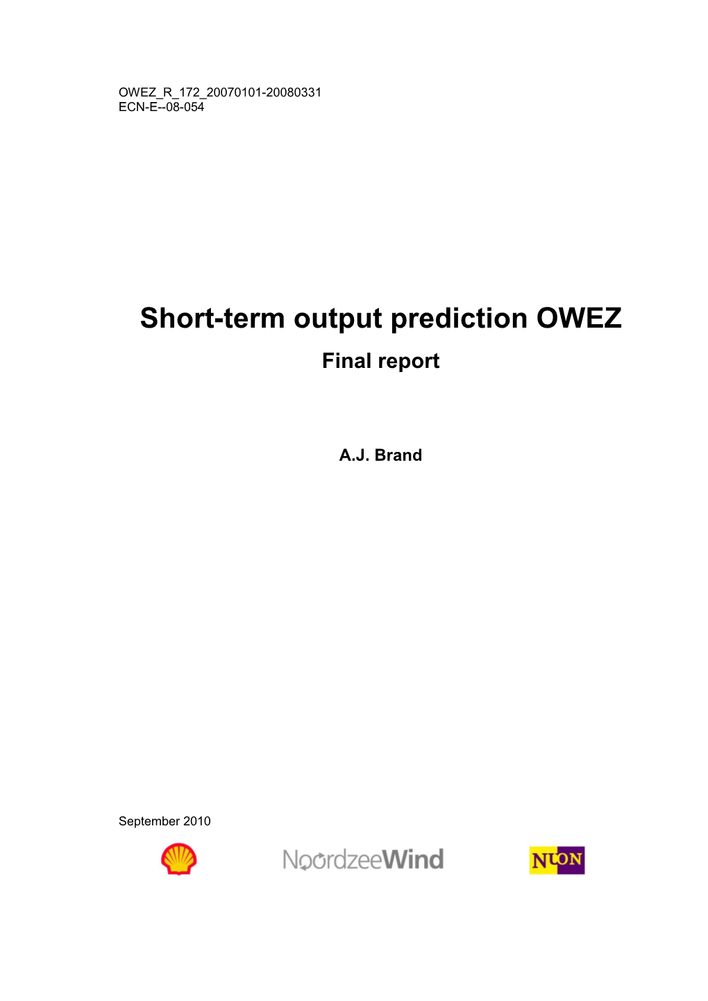 Short-Term Output Prediction OWEZ Final Report