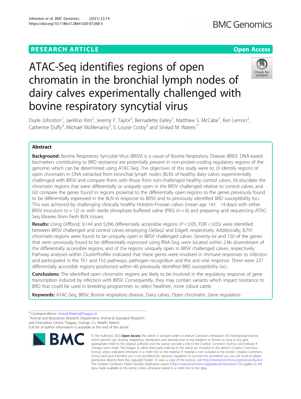 ATAC-Seq Identifies Regions of Open Chromatin in the Bronchial Lymph