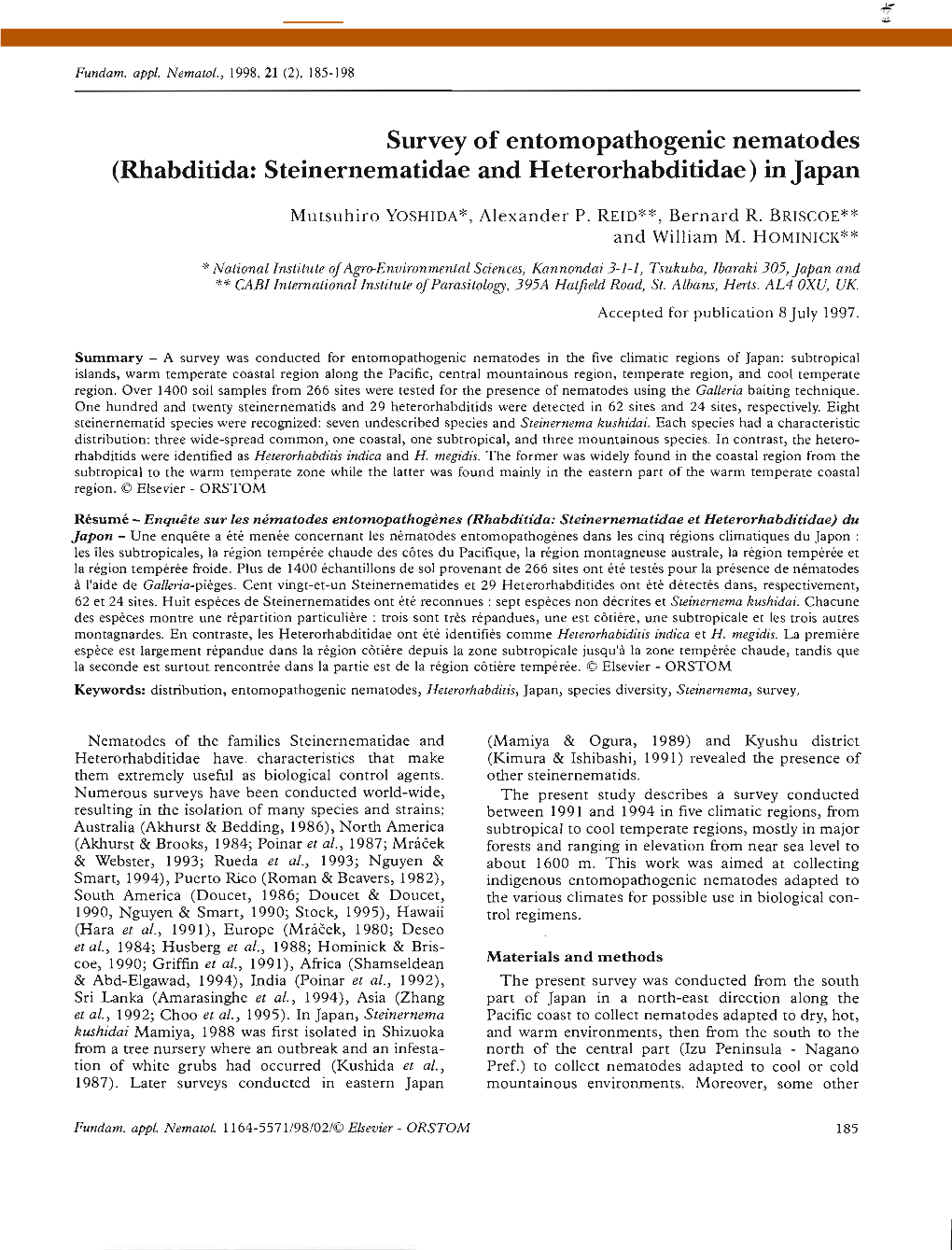Survey of Entomopathogenic Nematodes (Rhabditida: Steinernematidae and Heterorhabditidae) in Japan
