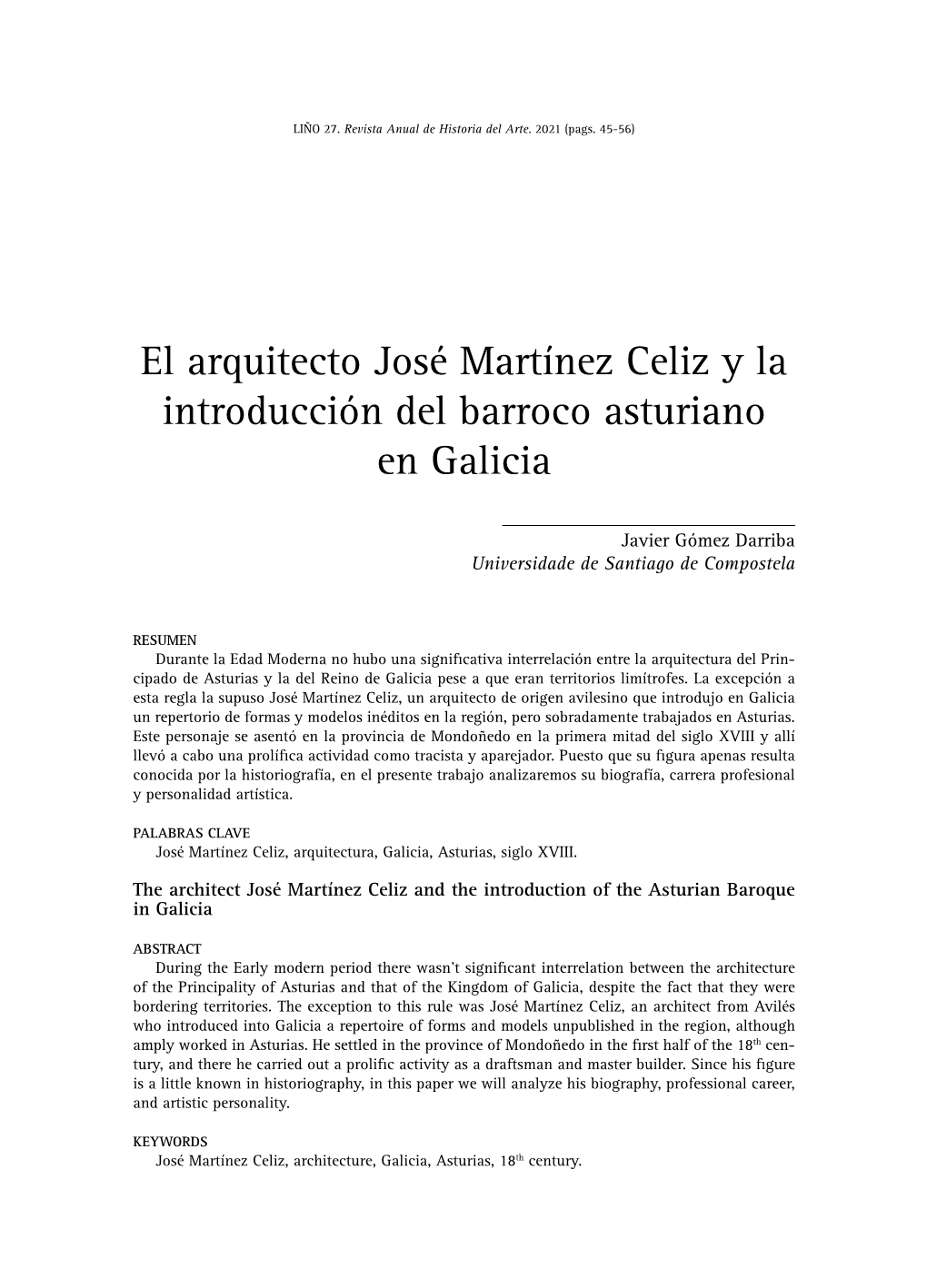 El Arquitecto José Martínez Celiz Y La Introducción Del Barroco Asturiano En Galicia