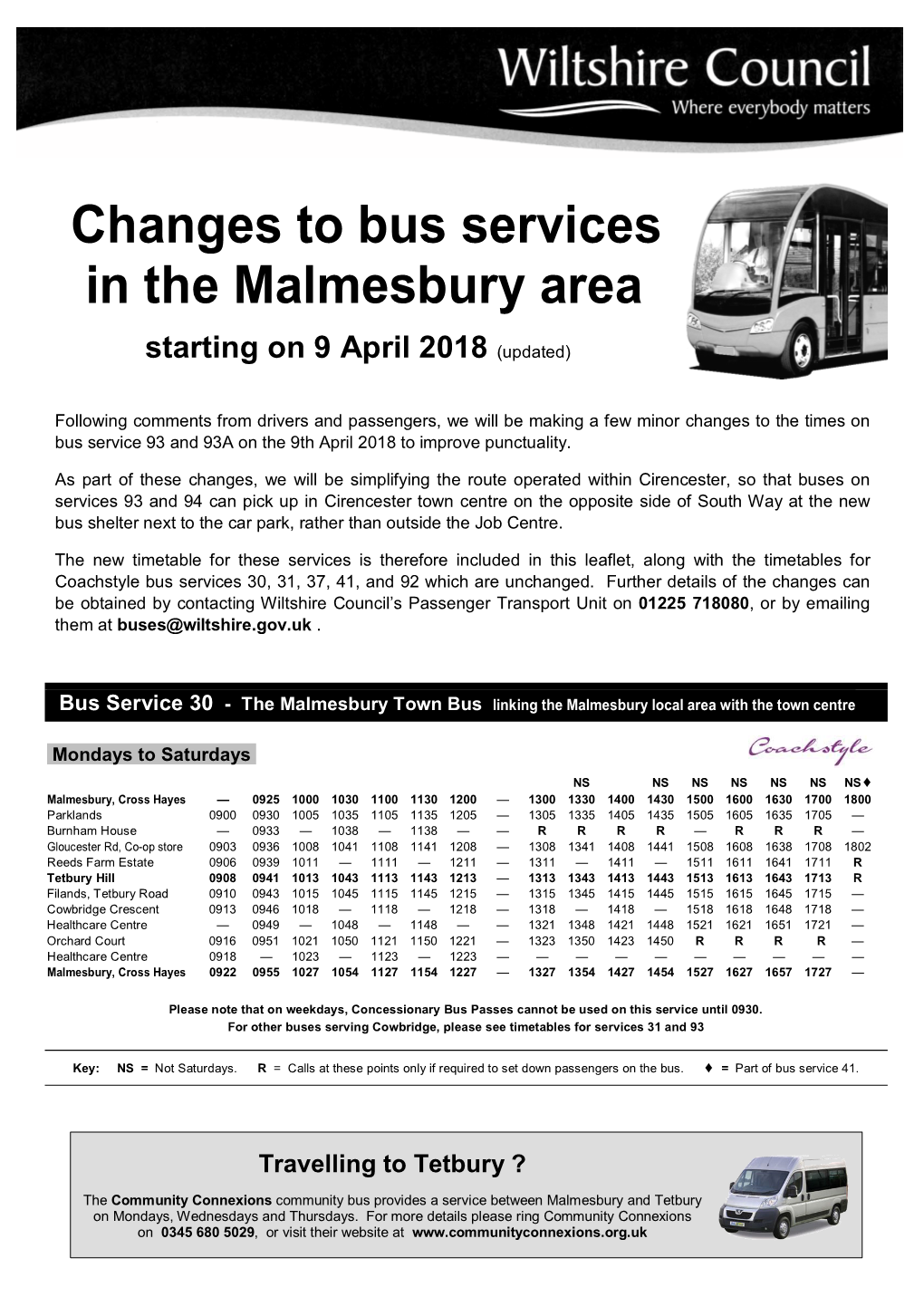 Changes to Bus Services in the Malmesbury Area