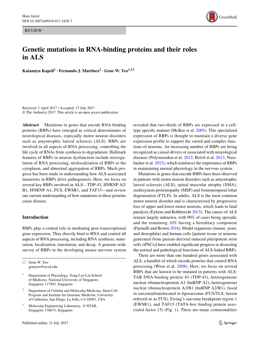 Genetic Mutations in RNA-Binding Proteins and Their Roles In