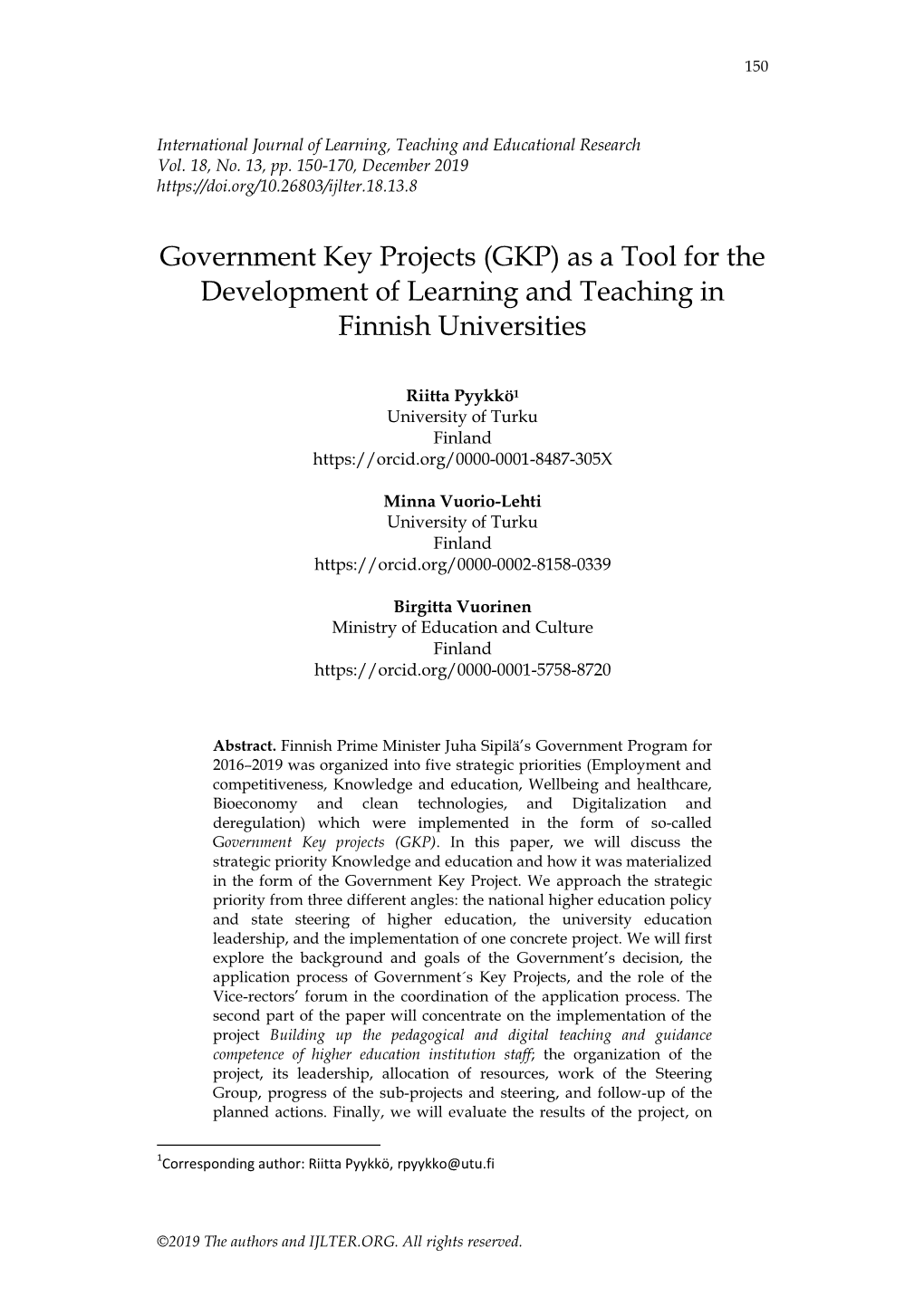 Government Key Projects (GKP) As a Tool for the Development of Learning and Teaching in Finnish Universities