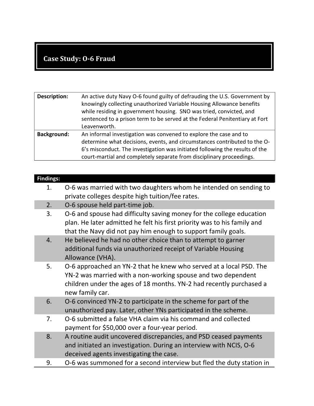 1. O-6 Was Married with Two Daughters Whom He Intended on Sending to Private Colleges Despite High Tuition/Fee Rates. 2. O-6 Spouse Held Part-Time Job