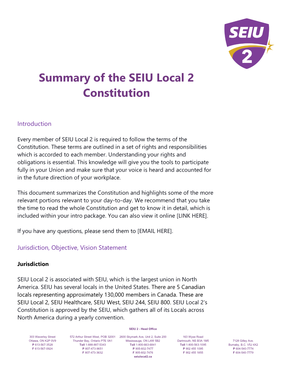 SEIU Local 2 Constitution Summary